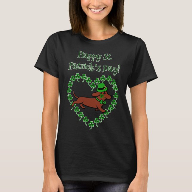 Camiseta Rua Patrick S Day Red Smooth Dachshund (Frente)
