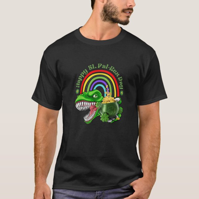 Camiseta Rua. PATRICKS DAY T REX FELIZ RUA DIA DA PAREX DIN (Frente)