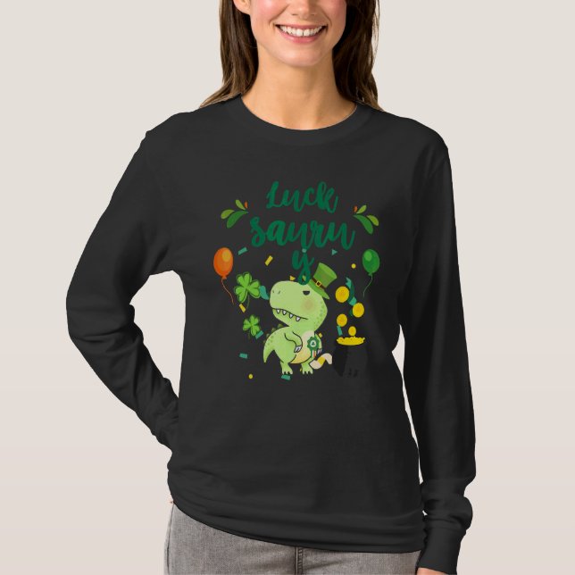 Camiseta Rua Patricku2019s Rex Lucky Saurus Rua Dinosaur (Frente)