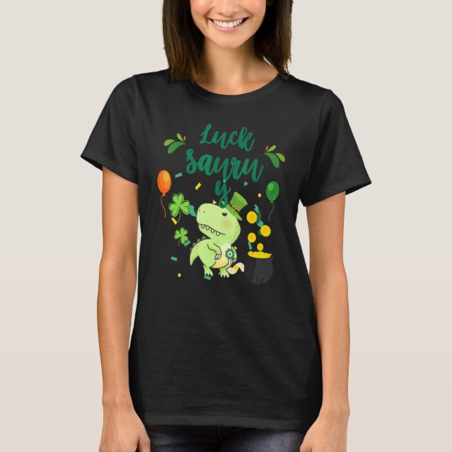 Camiseta Rua Patricku2019s Rex Lucky Saurus Rua Dinosaur (Frente)