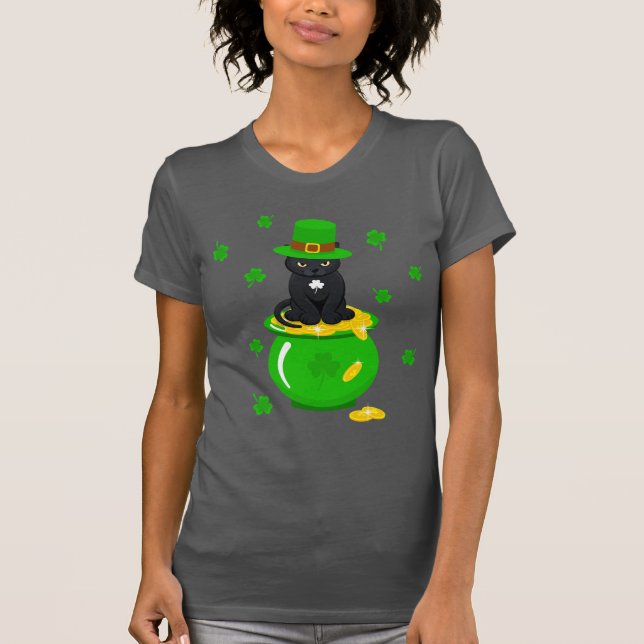 Camiseta Rua, Pote de Shamrock do Dia de Patrick de Gato Ne (Frente)