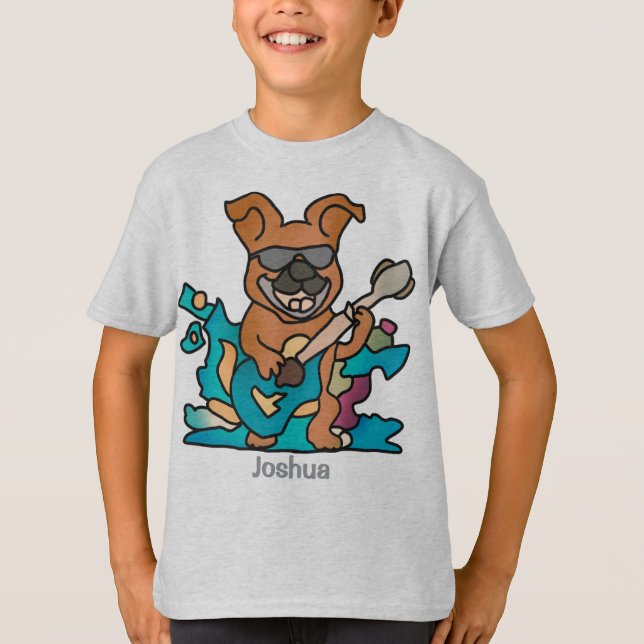 Camiseta Rua Retro Cachorro com Violão | Engraçado (Frente)