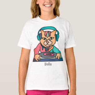 Camiseta Rua Retro Cat com Fones de ouvido   Engraçado