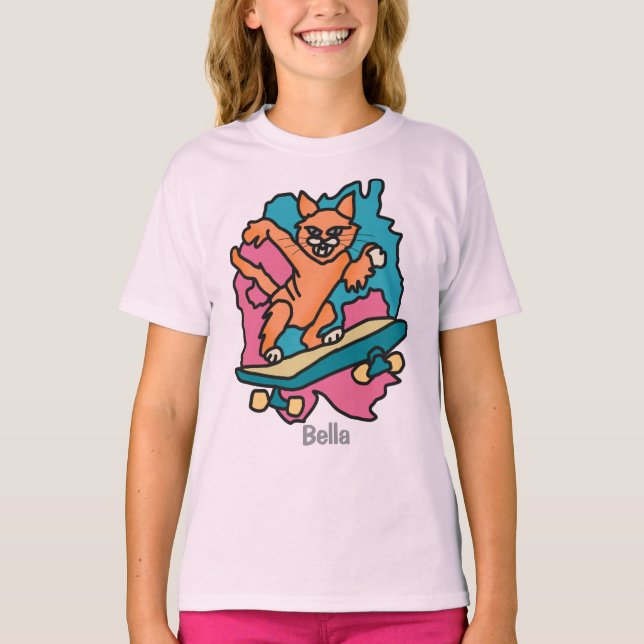 Camiseta Rua Retro Cat no skateboard | Engraçado (Frente)