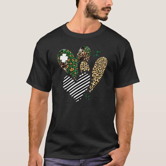 Camiseta Rua Santa Patrick's Day Shamrock Heart Leopard Pla (Frente)