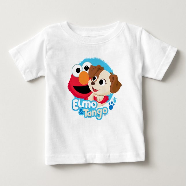 Camiseta Rua Sésamo | Crachá Elmo & Tango (Frente)