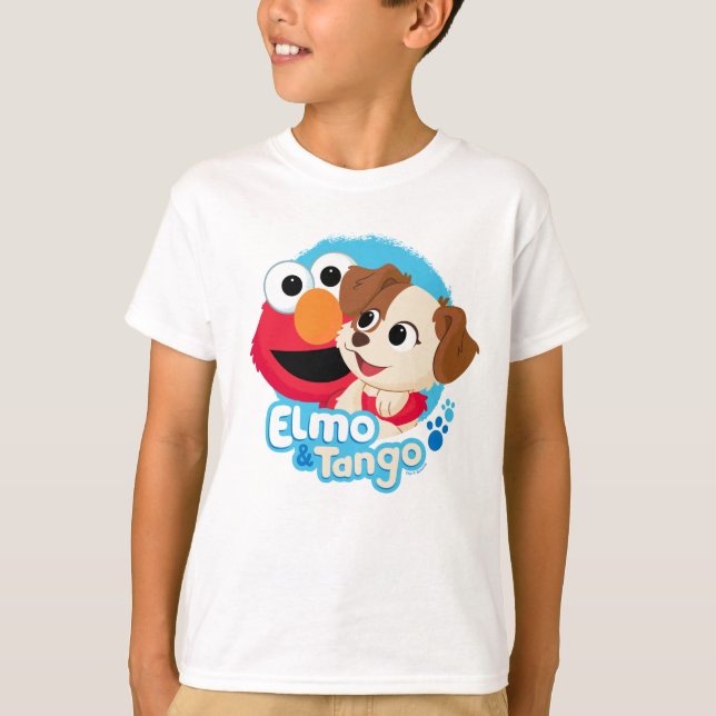 Camiseta Rua Sésamo | Crachá Elmo & Tango (Frente)