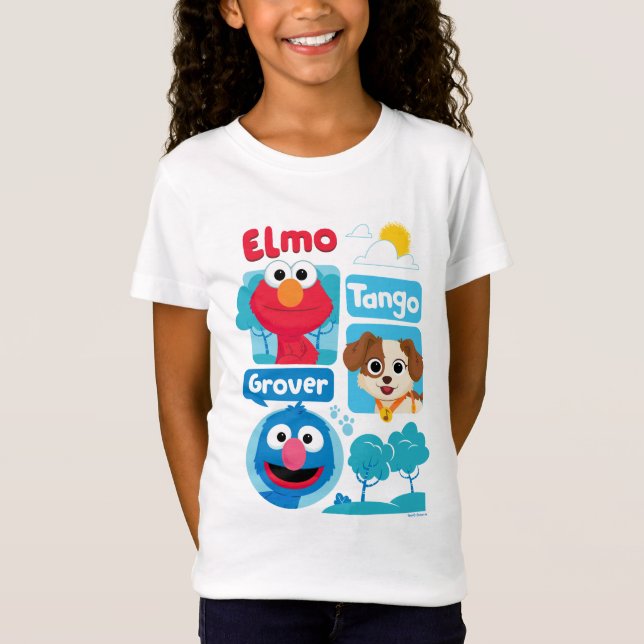Camiseta Rua Sésamo | Elmo, Tango e Grover Park Graphic (Frente)