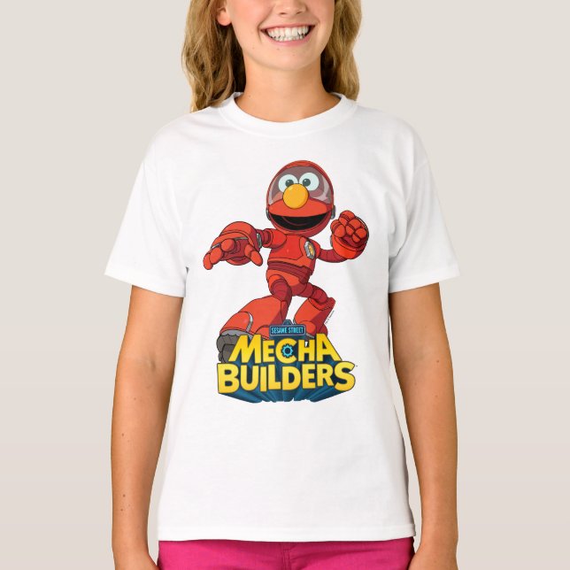 Camiseta Rua Sésamo | Mecha Construtor Elmo Em Ação (Frente)