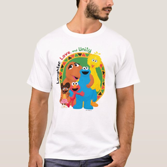Camiseta Rua Sésamo | Risos, amor e unidade (Frente)