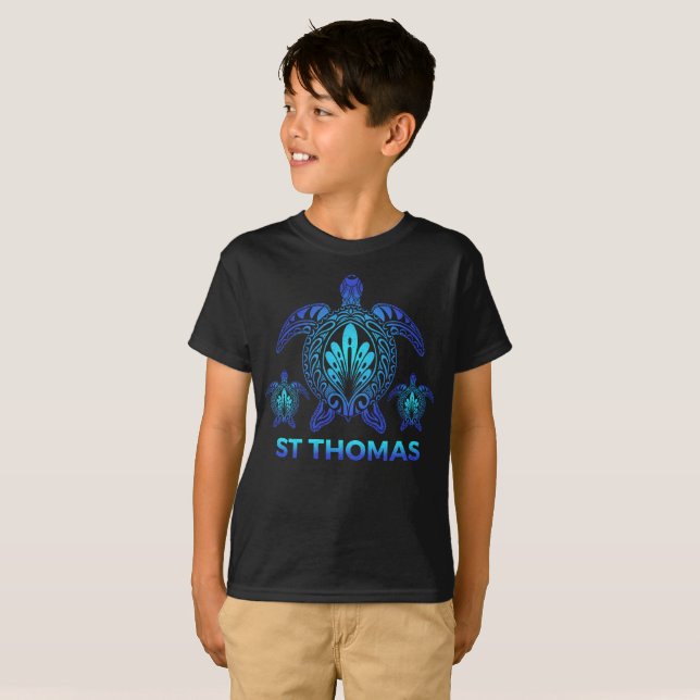 Camiseta Rua Thomas Virgens Ilhas Blue Sea Turtle Souvenirs (Frente Completa)