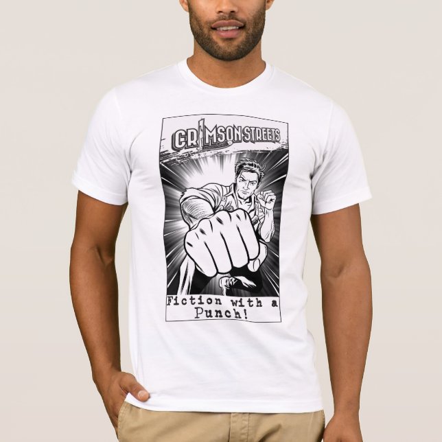 Camiseta Ruas carmesins: Ficção com um perfurador! (Frente)