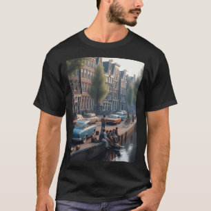 Camiseta Ruas Coloridas Trabalho de arte Ai Amesterdã Retro