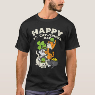 Camiseta Ruas Felizes Gatos Dia-Truque Gatos Santo Paddys R