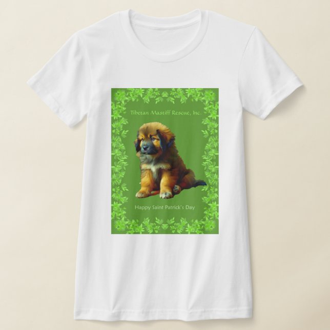 Camiseta Ruas femininas. Dia de Patricks TibetanMastiff (Postura )