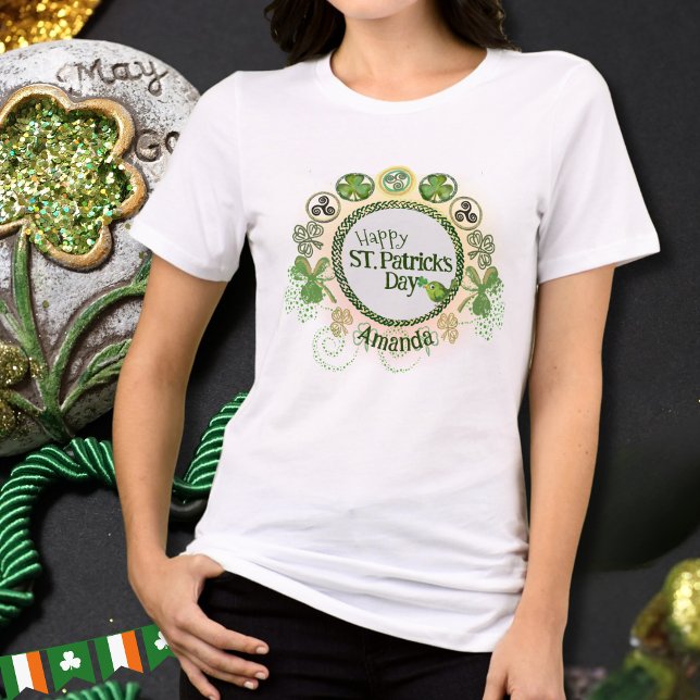Camiseta Ruas personalizadas. Pássaro Cortado do Dia dos Pa ( Personalized ST. Patricks Day Cute Bird Tri-Blend Shir)