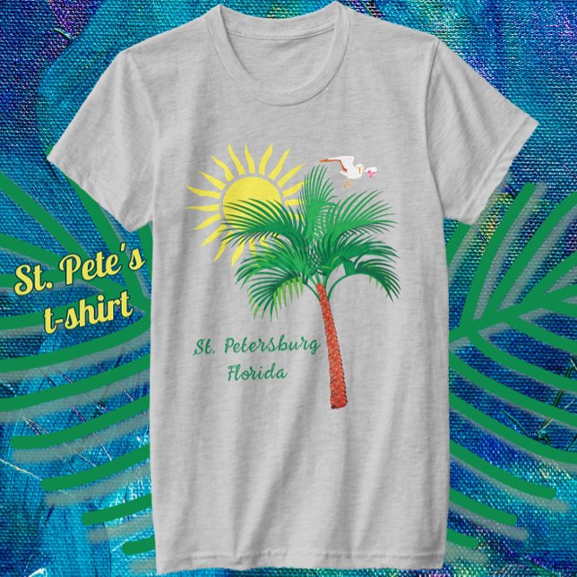 Camiseta Ruas: Petersburg Flórida Palm Tree e Seagull T-Shi (Criador carregado)