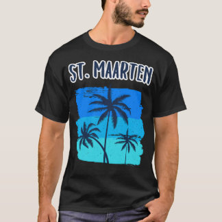 Camiseta Ruas. Retrô Maarten Vacinação Souvenir Palm Trees