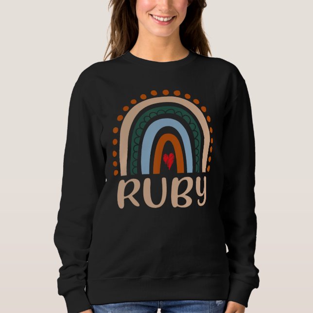 Camiseta Ruby Name Personalizado Mulheres Engraçadas Rainbo (Frente)