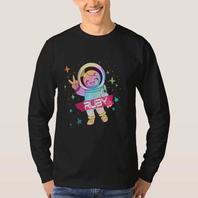 Camiseta RUBY - Nome de menina adorável com Astronauta fofo (Frente)