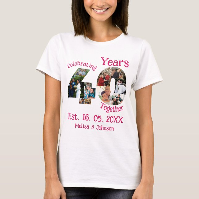 Camiseta Ruby Red 40th Wedding Anniversário 11 Foto Colagem (Frente)