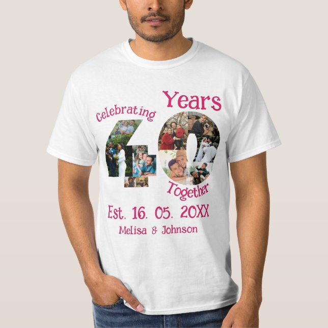 Camiseta Ruby Red 40th Wedding Anniversário 11 Foto Colagem (Frente)