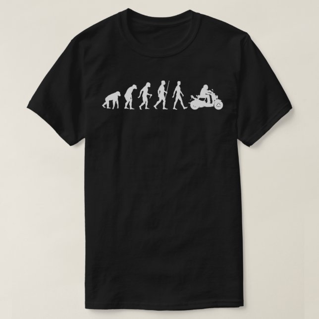 Camiseta Ruckus Evolution of Man Motorcycle Trabalho de art (Frente do Design)