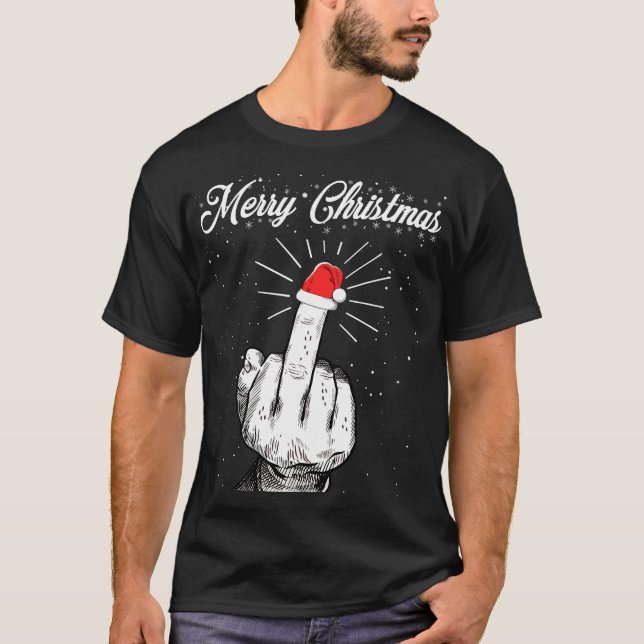 Camiseta Rude Felry Christmas Middle Finger Xmas Ugly (Frente)