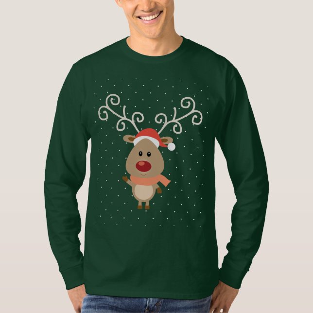 Camiseta Rudolph, bonito, cartoon de renas ruidosas (Frente)