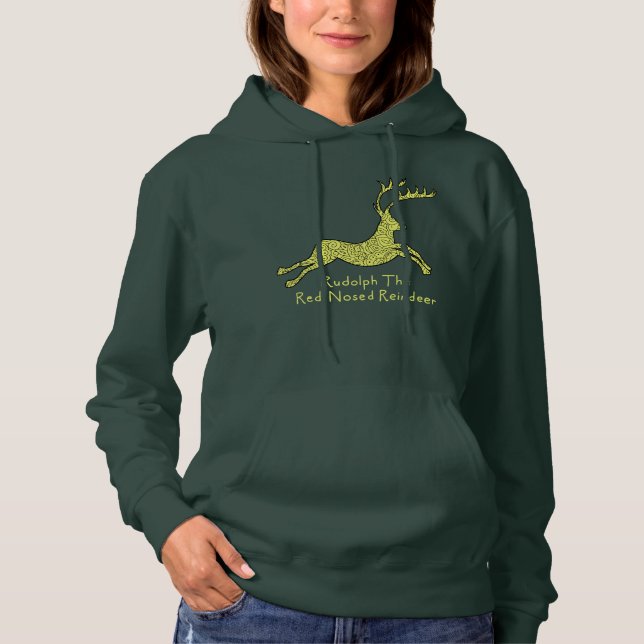 Camiseta Rudolph, capuz de rena vermelha (Frente)