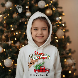 Camiseta Rudolph Feliz Natal - Capuz Personalizado para Cri