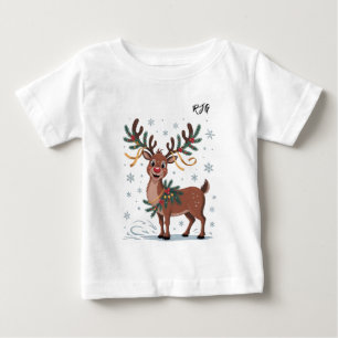 Camiseta Rudolph Fofo com Acentos Dourados Iniciais