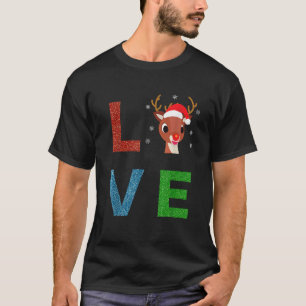 Camiseta Rudolph Nariz Vermelho Rena Sparkly AMOR Crianças