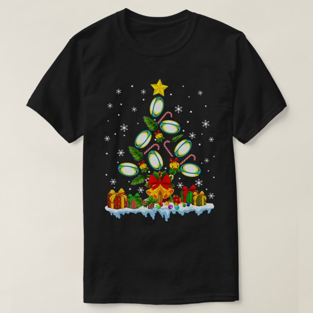 Camiseta Rugby Lover Christmas ree Lights Santa Hat Rugby X (Frente do Design)