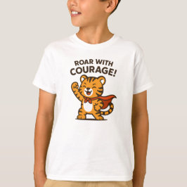 Camiseta Ruge Com Coragem Design de Tigre Laranja Fofo