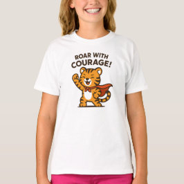 Camiseta Ruge Com Coragem Design de Tigre Laranja Fofo