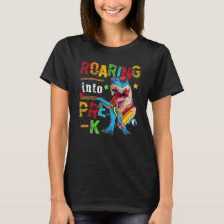 Camiseta Rugindo no Pré K Dinossauro Meninos de Volta à Esc
