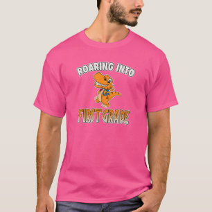 Camiseta Rugindo no Primeiro Ano Rex Dinossauro de Volta à