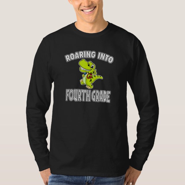 Camiseta Rugindo no Quarto Ano Rex Dinossauro de Volta à Es (Frente)