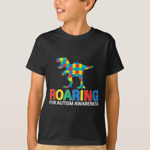 Camiseta Rugindo pela conscientização do autismo t rex dino