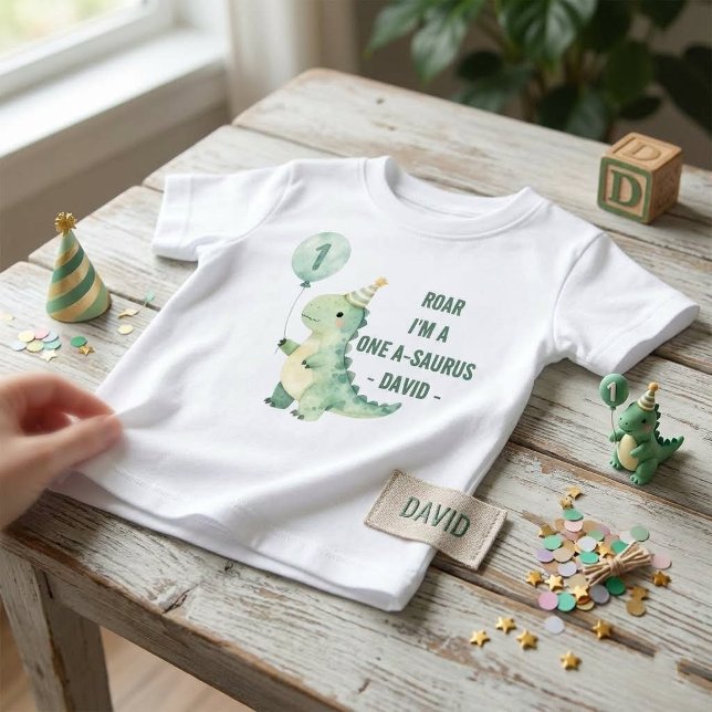 Camiseta Rugir Eu Sou um One-A-Saurus Primeiro Aniversário  (Criador carregado)