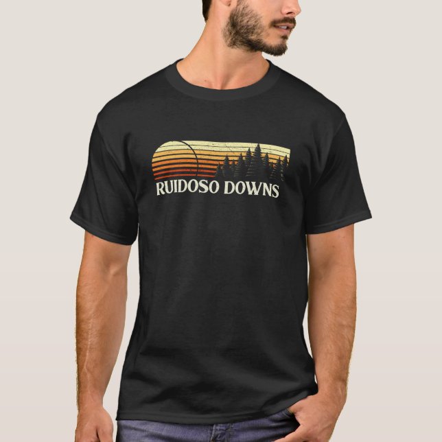 Camiseta Ruidoso Downs, NM Vintage Evergreen Sunset Oitenta (Frente)