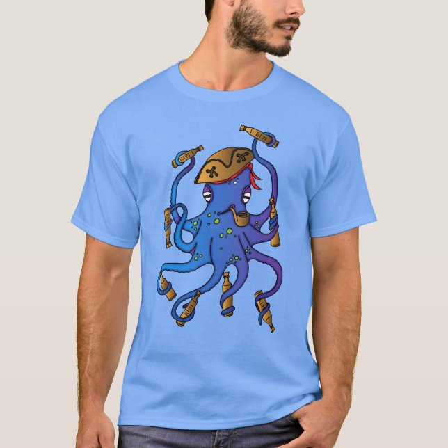 Camiseta Rum Bebendo de Octopus Pirata Náutica (Frente)