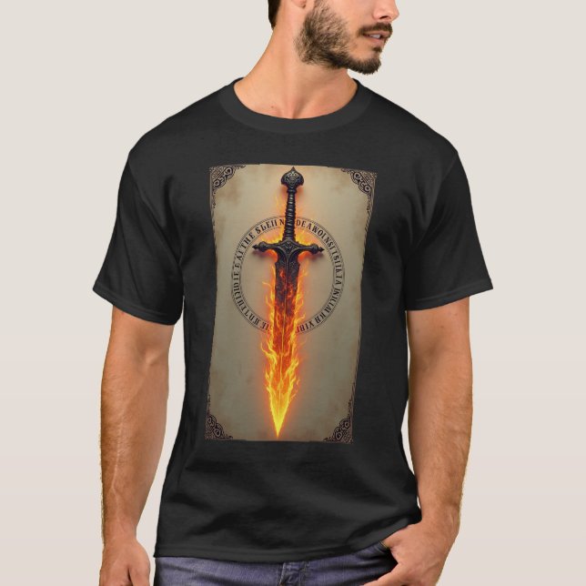 Camiseta Runas Ígneas: Espada Mística em Chamas (Frente)
