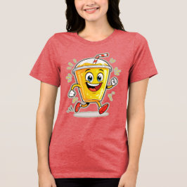 Camiseta **Running Juice Cup Cartoon – Fun Street Drink Cha