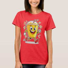Camiseta **Running Juice Cup Cartoon – Fun Street Drink Cha