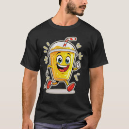 Camiseta **Running Juice Cup Cartoon – Fun Street Drink Cha