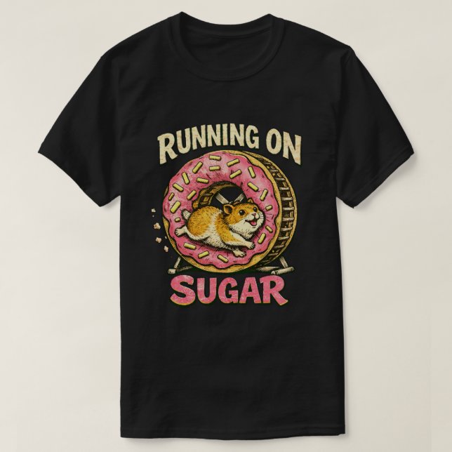 Camiseta “Running on Sugar” Hyper Hamster design  (Frente do Design)