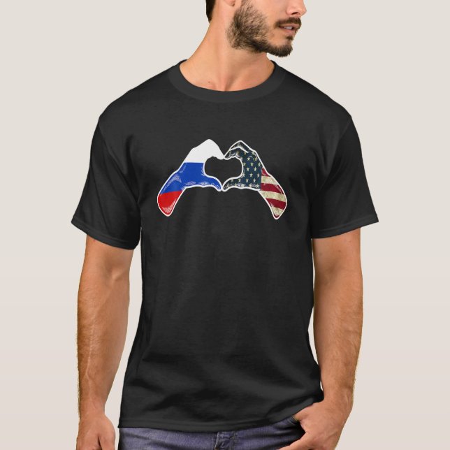 Camiseta Rússia EUA Flag EUA EUA Rússia Heart Shirt Russo (Frente)