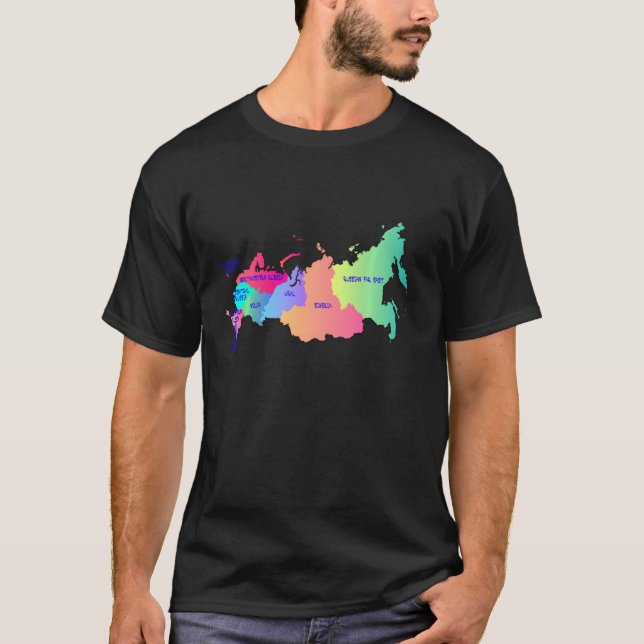 Camiseta Rússia Mapa com Nomes de Regiões Federação Russa  (Frente)